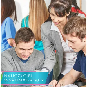 nauczyciel wspomagający pomaga uczniowi na lekcji